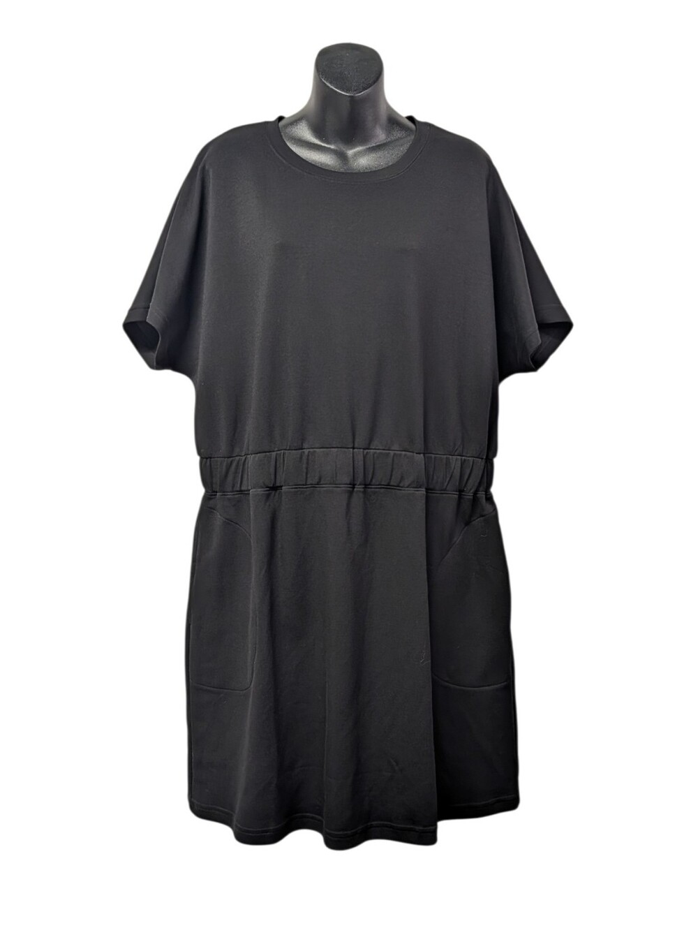 ANRABESS Women's 2XL Black Knit T-Shirt Dress Short Sleeve Pockets Stretch NWT